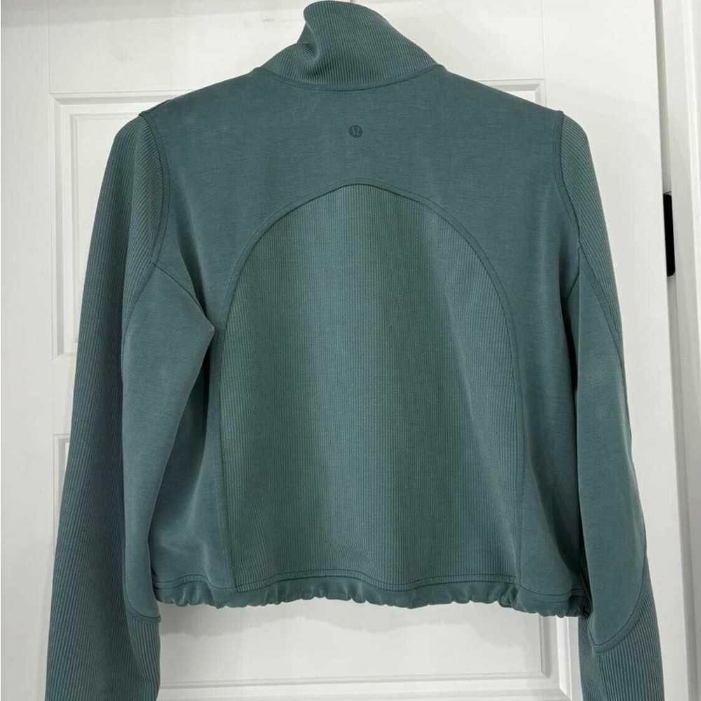 lululemon athletica  Brushed Softstreme Ribbed Half Zip Teal Sweatshirt - Picture 4 of 5